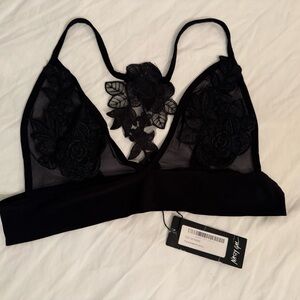Nasty Gal Black Floral Lace Bralette